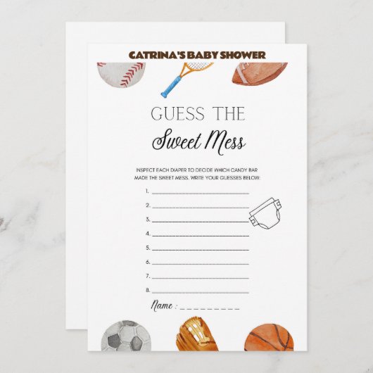 Invitation All Stars Sports Baby shower - Nom modifiable, 5x7 (Devant / Derrière)
