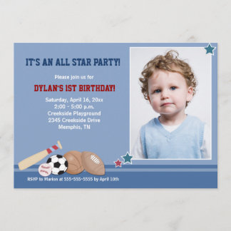 Invitation All Stars Sports *PHOTO* Anniversaire 5x7