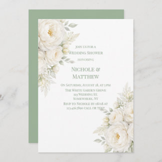 Invitation All White Floral Wedding Shower