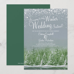 Invitation Aller être un mariage hiver lac de neige gris vert