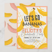 Invitation Allez Bananes Bachelorette Jaune & Rose (Devant / Derrière)