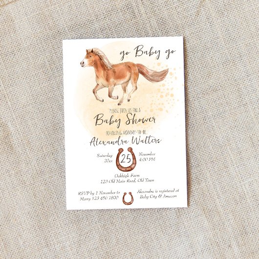 Invitation Allez bébé aller courir cheval poulain baby shower