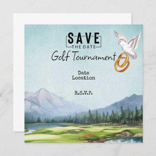 Invitation Alliance de mariage de golf sur le parcours de gol (Devant / Derrière)