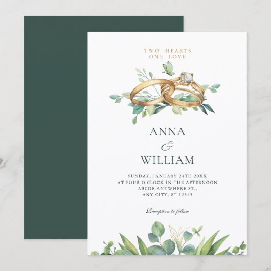 Invitation Alliance de mariage minimaliste feuilles vertes (Devant / Derrière)