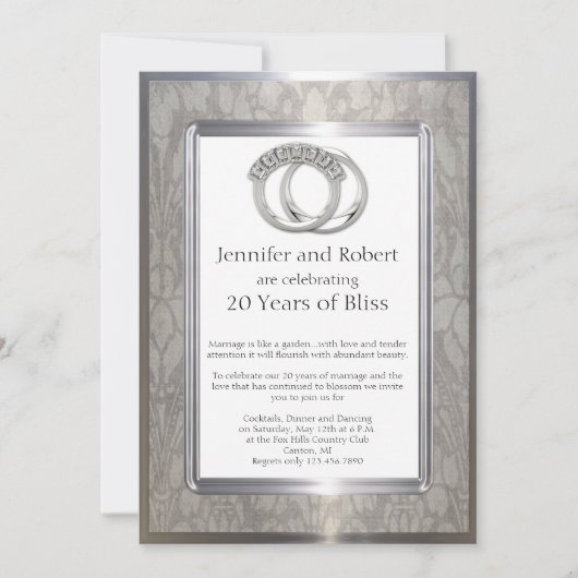 Invitation Alliance de platine 20e anniversaire de mariage (Devant)
