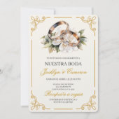 Invitation Alliance Élégante à Fleurs Blanches Mariage Espagn (Devant)