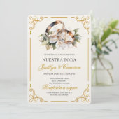 Invitation Alliance Élégante à Fleurs Blanches Mariage Espagn (Debout devant)