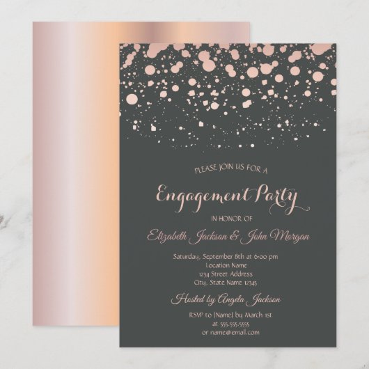Invitation Alliance Moderne en Or Rose avec Points (Devant / Derrière)