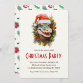 Invitation Alligator a Santa Hat Poinsettias Noël (Devant / Derrière)