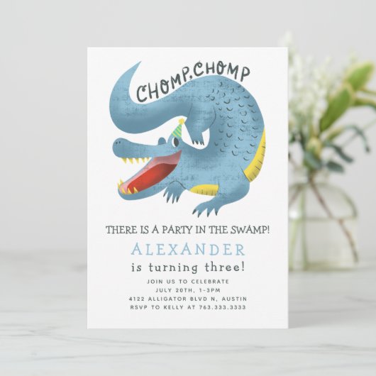 Invitation Alligator Anniversaire Bleu (Debout devant)