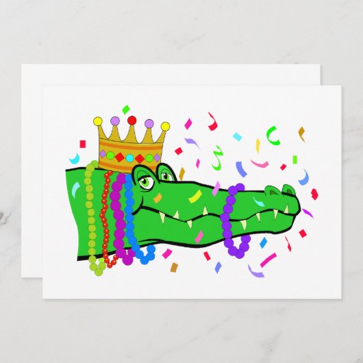 Invitation Alligator Beads Mardi Gras (Devant / Derrière)