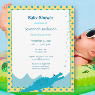Invitation Alligator bleu et jaune Baby Boy Douche