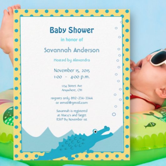 Invitation Alligator bleu et jaune Baby Boy Douche
