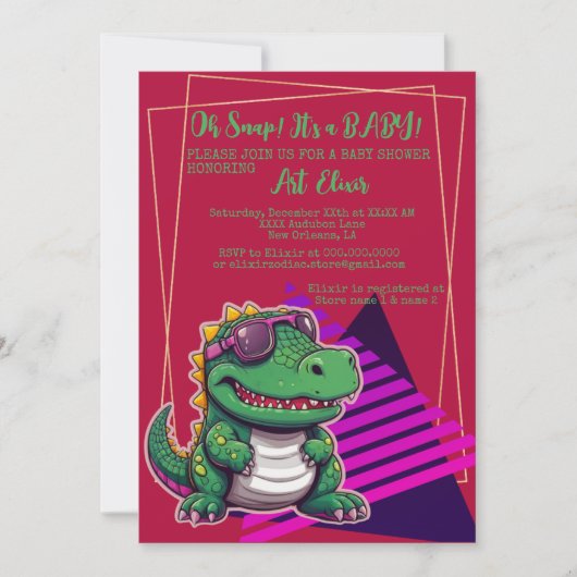 Invitation Alligator Cool Kawaii Retro Vibe (Devant)