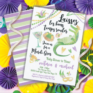 Invitation Alligator couleur Baby shower Mardi Gras
