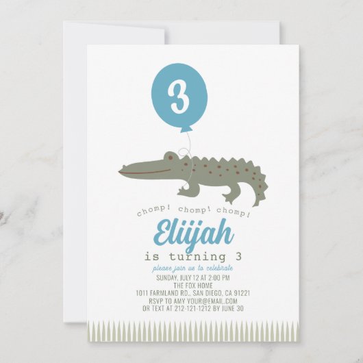 Invitation Alligator Crocodile Balloon Anniversaire de l'enfa (Devant)