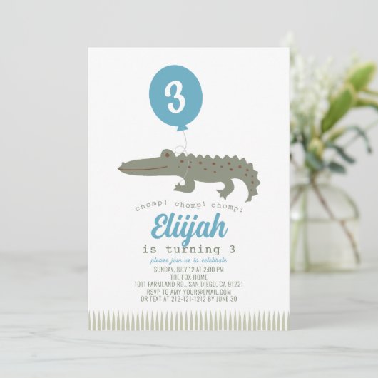 Invitation Alligator Crocodile Balloon Anniversaire de l'enfa (Debout devant)