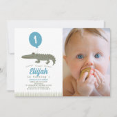 Invitation Alligator Crocodile Balloon garçon 1er anniversair (Devant)