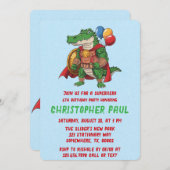 Invitation Alligator Vert Superhero fête d'anniversaire (Devant / Derrière)