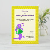 Invitation Alligator violet Mardi Gras (Debout devant)