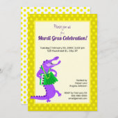 Invitation Alligator violet Mardi Gras (Devant / Derrière)