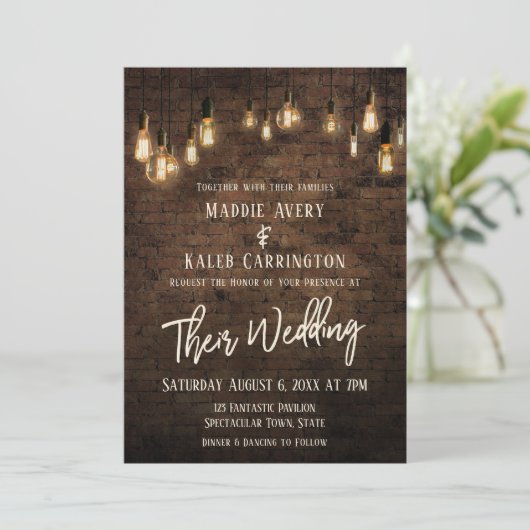 Invitation Allison v3 Brick Edison Lights Mariage (Debout devant)