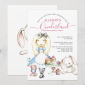 Invitation Allison's Onederland Tea Party 1er anniversaire fi (Devant / Derrière)
