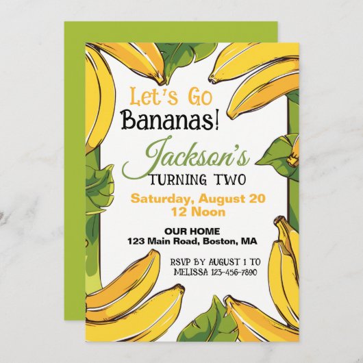 Invitation Allons à la banane n'importe quel âge fête d'anniv (Devant / Derrière)
