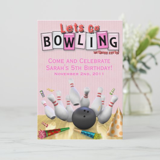 Invitation Allons au Bowling, fête d'anniversaire (Debout devant)