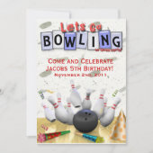 Invitation Allons au Bowling, fête d'anniversaire (Devant)