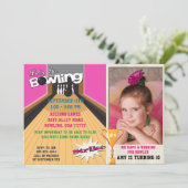 Invitation Allons au Bowling Rose Girls Anniversaire Photo In (Debout devant)