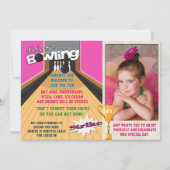 Invitation Allons au Bowling Rose Girls Anniversaire Photo In (Dos)