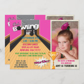 Invitation Allons au Bowling Rose Girls Anniversaire Photo In (Devant / Derrière)