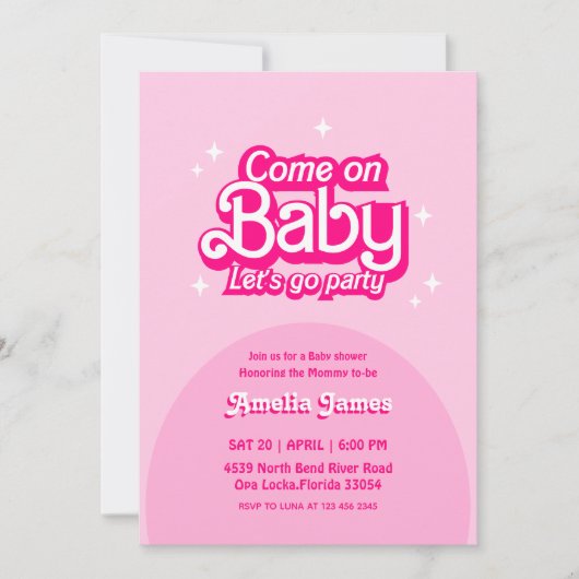 Invitation Allons faire la fête Baby shower rose (Devant)