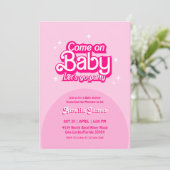 Invitation Allons faire la fête Baby shower rose (Debout devant)