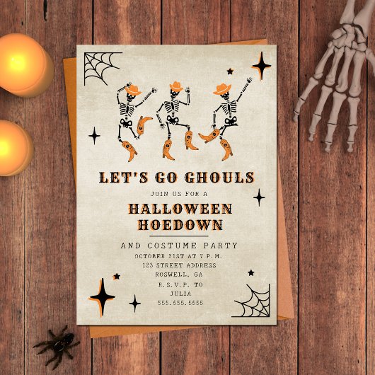 Invitation Allons Gouls Skeleton bottes fête d'Halloween