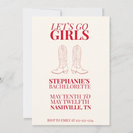 Invitation Allons les filles bachelorette (Devant)