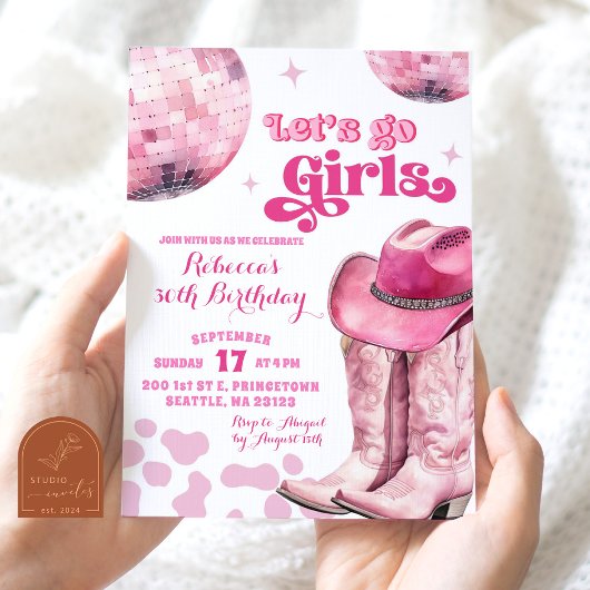 Invitation Allons les filles Pink Space Disco Cowgirl Anniver