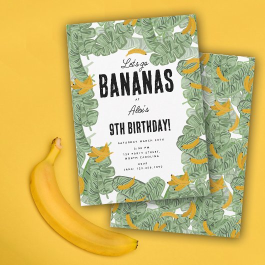 Invitation Allons-y Bananas Banana Tropical Birthday Theme