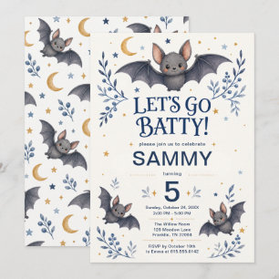 Invitation Allons-y Chauves-souris Bleu Anniversaire Hallowee