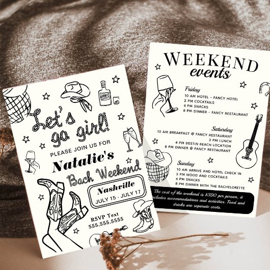Invitation Allons-y Fille Nashville Bachelorette Itinéraire