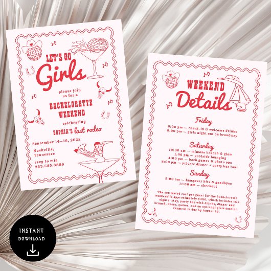 Invitation Allons-y Filles Cowgirl Red Bachelorette