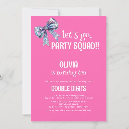 Invitation Allons-y Squad Double Chiffres Rose 10ème Partie (Devant)