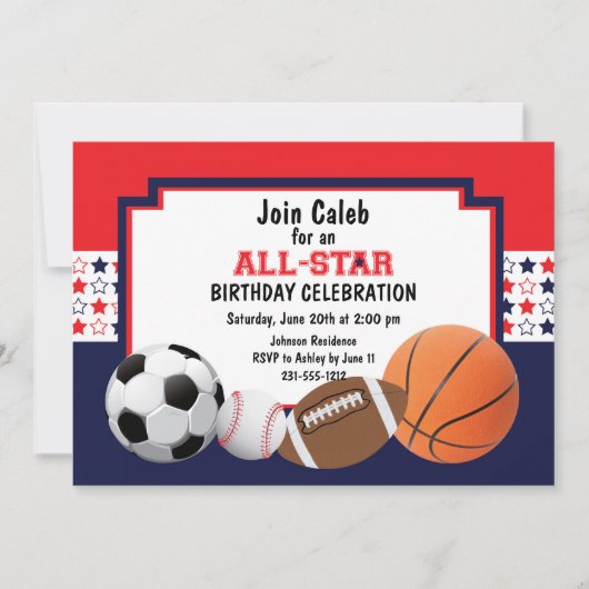 Invitation Allstar Birthday Party - Sports (Devant)