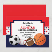 Invitation Allstar Birthday Party - Sports (Devant / Derrière)