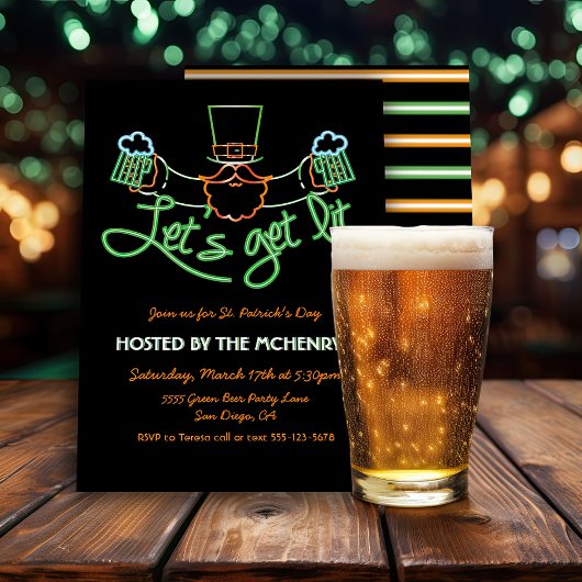 Invitation Allumons la fête Lutin néon de la Saint-Patrick