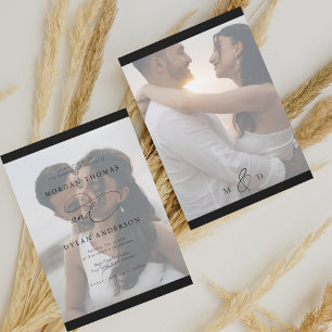 Invitation Allure Calligraphie Photo Mariage noir et blanc