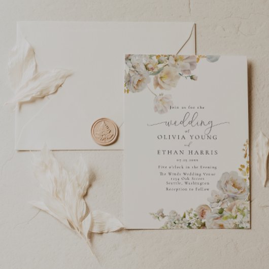Invitation Allure - White Roses & Baby's Breath Mariage Invit
