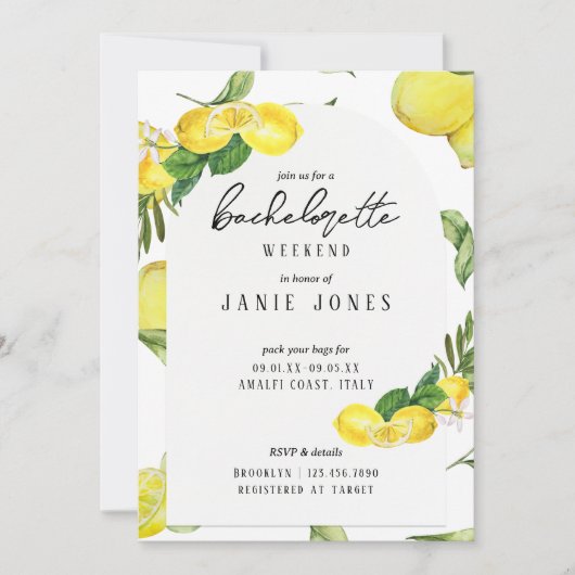 Invitation Almafi Vibes Lemon Bachelorette Party Week-end (Devant)