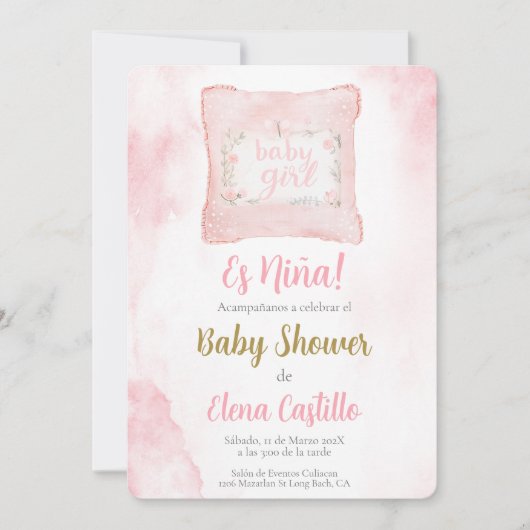 Invitation almohada Baby shower Girl en espagnol (Devant)